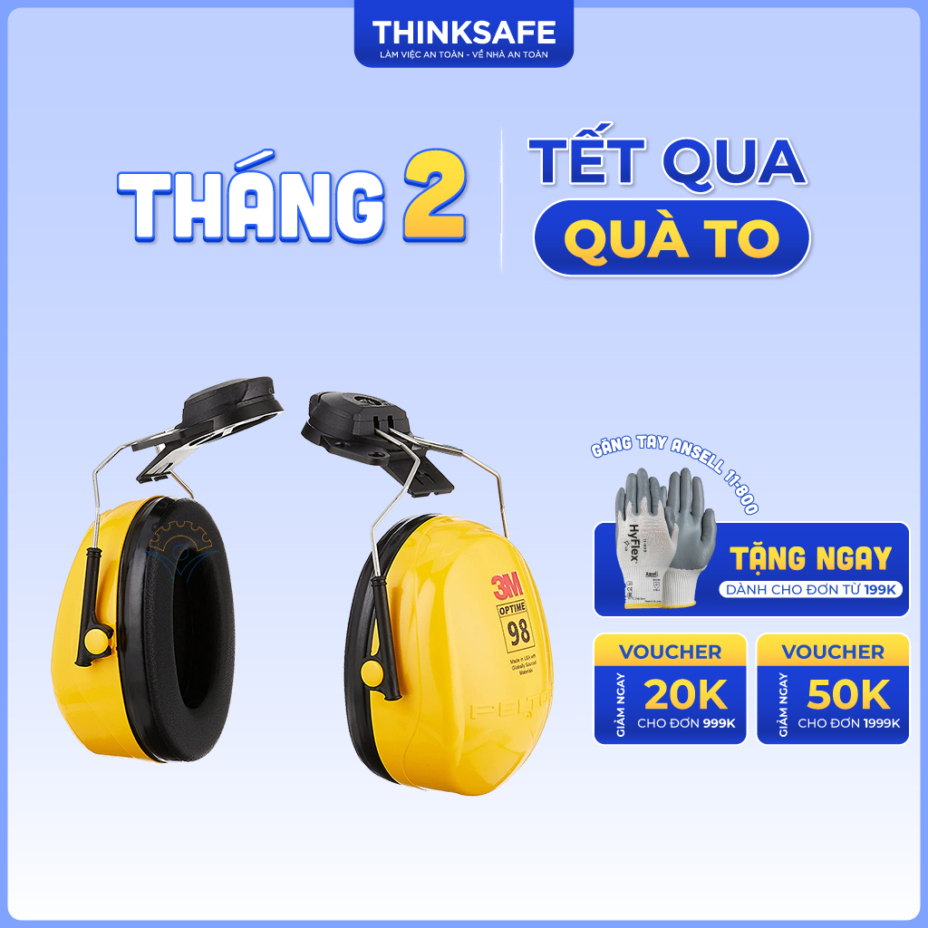 Chụp tai giảm ồn 3M Optime 98 H9P3E, chống ồn 23db bảo vệ lỗ tai trong môi trường làm việc - Thinksafe