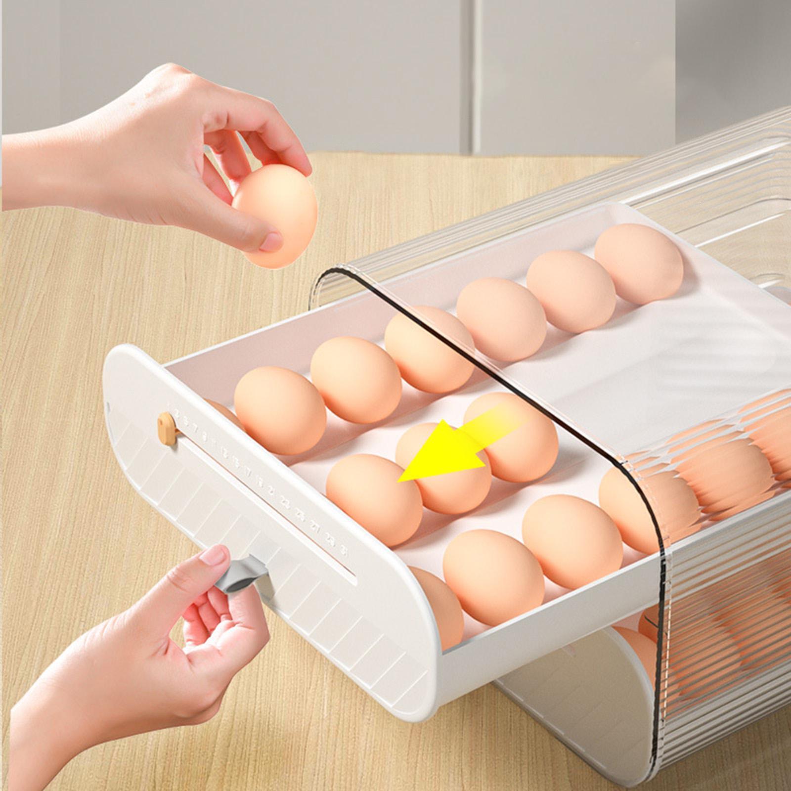 Egg Holder Tray Clear Reusable Stackable with Time Table for Cabinet Kitchen