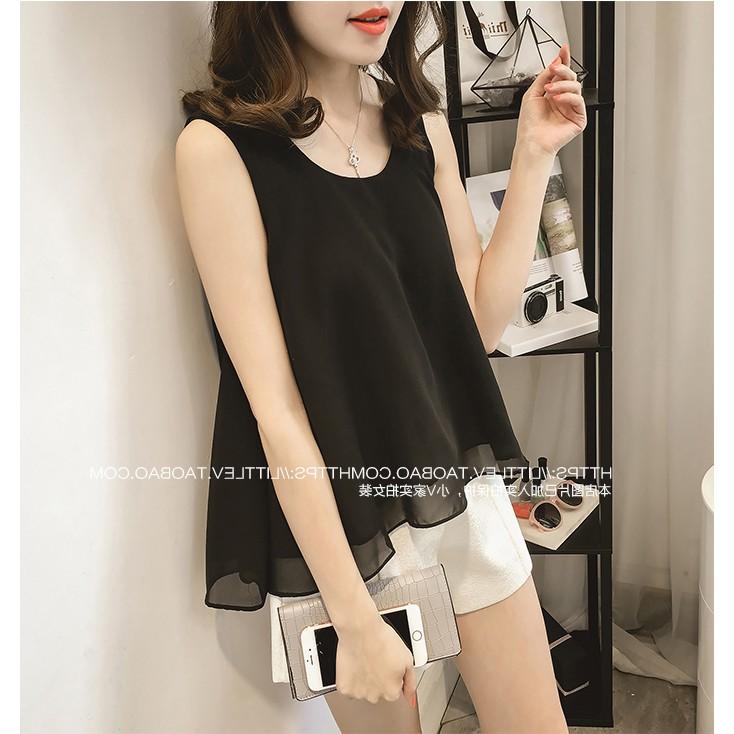 Áo kiểu nữ sát nách voan 2 lớp siêu xinh chất cát chống nhăn - Chất cát