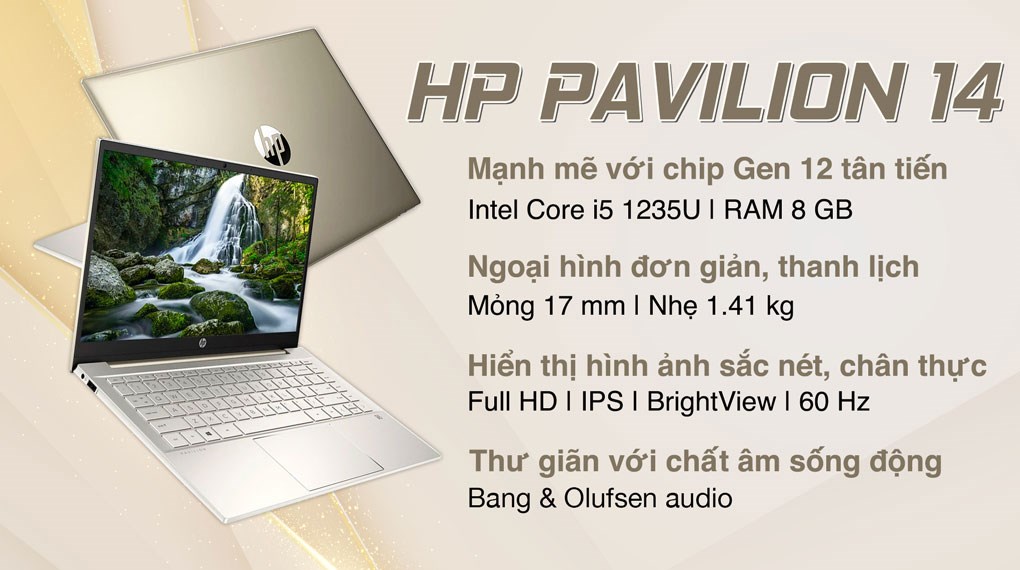 Máy Tính Xách Tay Laptop HP Pavilion 14-DV2033TU (Core i5-1235U, 8GB Ram, 512GB SSD, Intel Iris Xe, 14 inch FHD IPS, Win11H, Vàng) - Hàng Chính Hãng