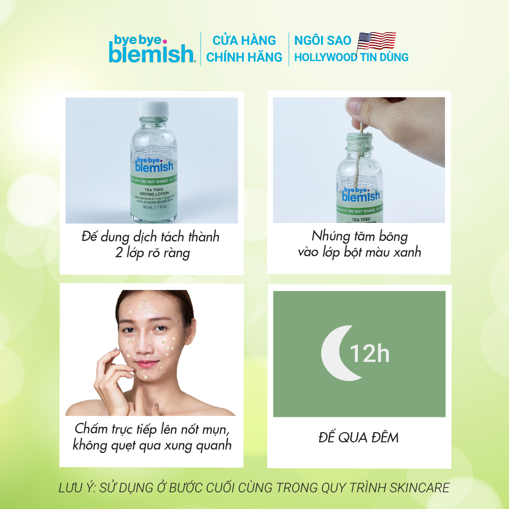 Chấm mụn Tràm Trà giảm mụn nhanh sau 1 đêm dành cho da mụn sưng viêm Bye Bye Blemish Tea Tree Drying Lotion 30ml