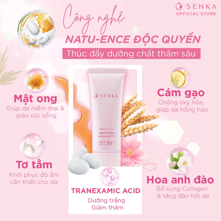 Kem chống nắng Nhật Nâng Tông Dưỡng Trắng 3IN1 Cho Da Khô - Không Gây Mụn SENKA AQUA BRIGHT CC in Serum 40g