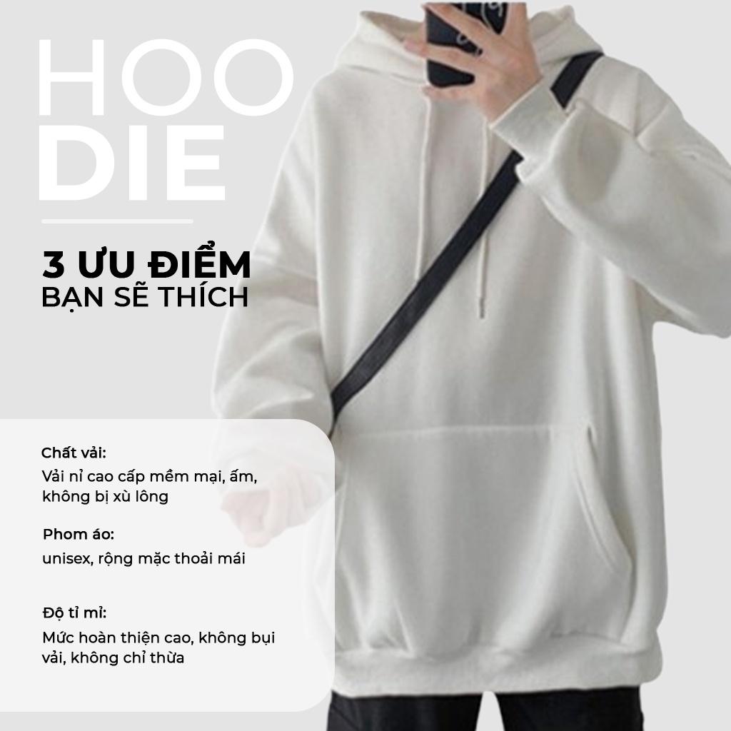 Áo khoác Hoodie Nam, Hoodie Basic Unisex Nỉ From Rộng Màu Đen