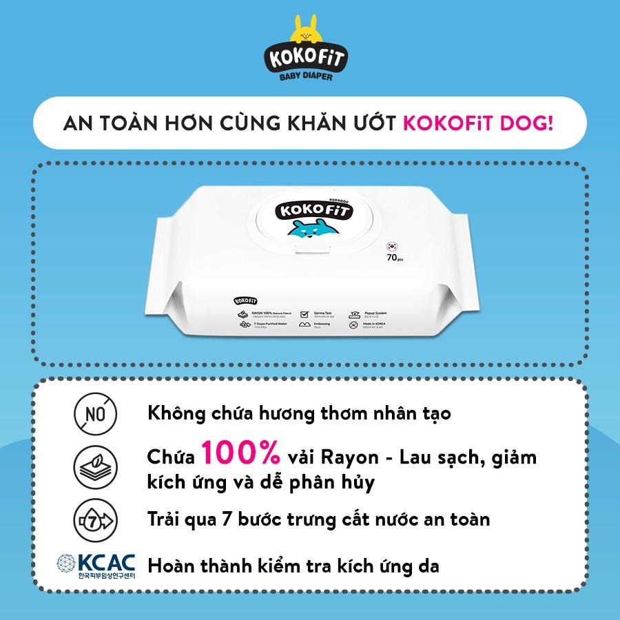 Khăn Ướt Thiên Nhiên KOKOFiT - DOG Hàn Quốc 100% Vải Rayon 70 tờ/hộp 416g