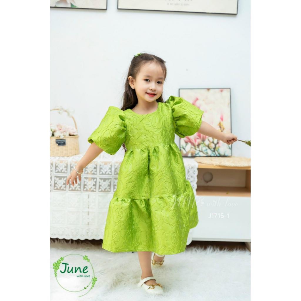 Đầm babydoll hoa hồng cho bé gái tay phồng phong cách Hàn Quốc từ 12-35kg chất vải mềm mát