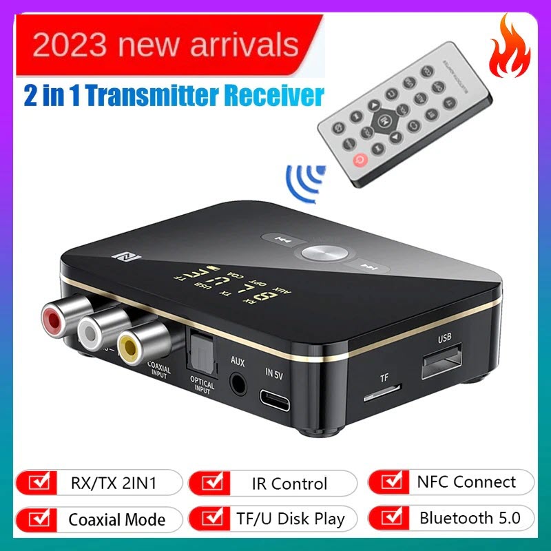 ROGTZ - Bộ Thu Phát Bluetooth Đa Năng M8 NFC, Chip AC6951C, Bluetooth 5.0, Màn Hình LED, Pin Lithium-ion 3.7V/500mAh, 8h, Phạm vi truyền 10m, Kết nối  AUX 3.5mm/RCA kép/Coaxial/Optical, Màn LCD, Hỗ Trợ Nhiều Giao Diện - Hàng Chính Hãng