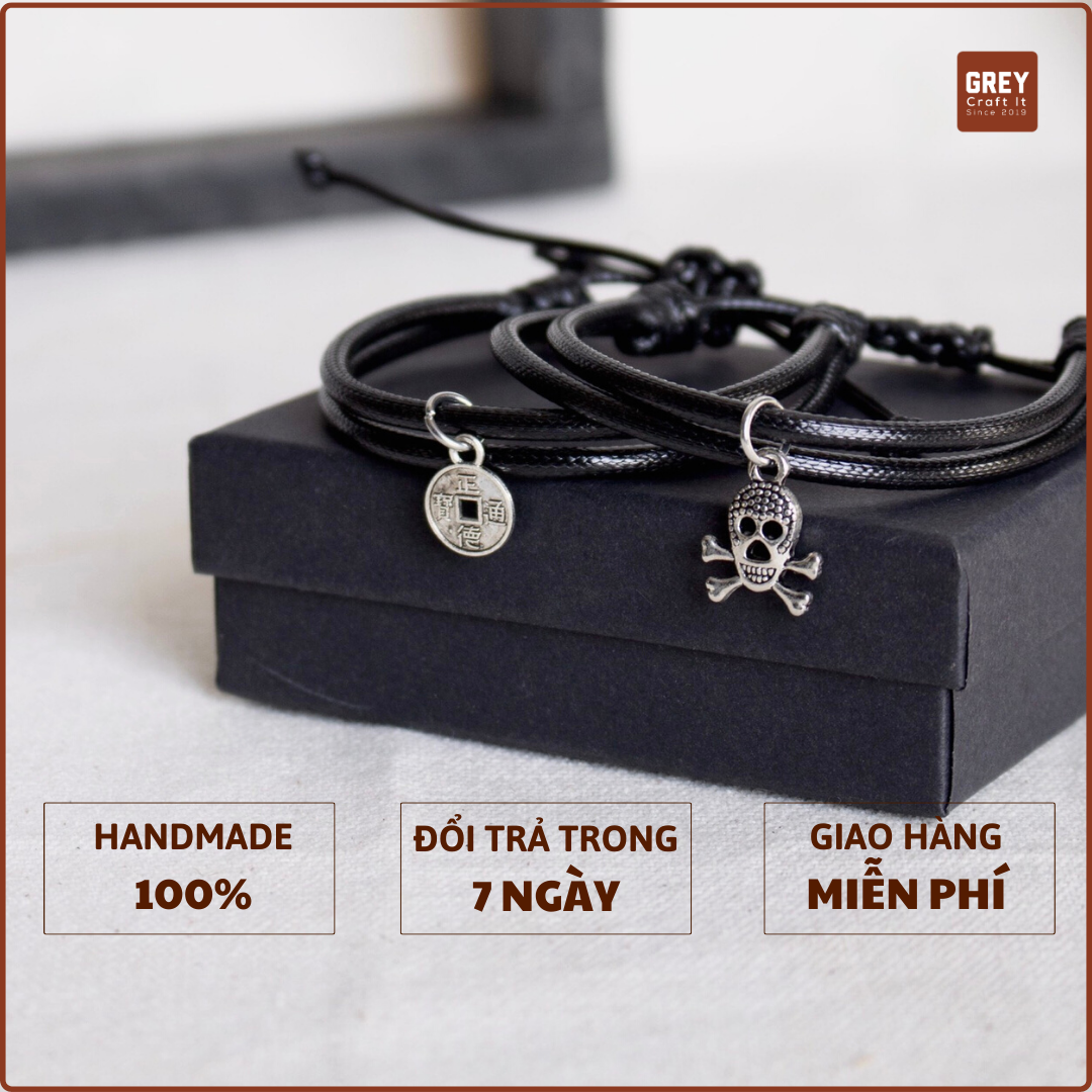 Vòng tay Caim Charm Bạc Dây Da Độc Lạ Chống Nước | Leather Style Minimal Unisex | Handmade 100%