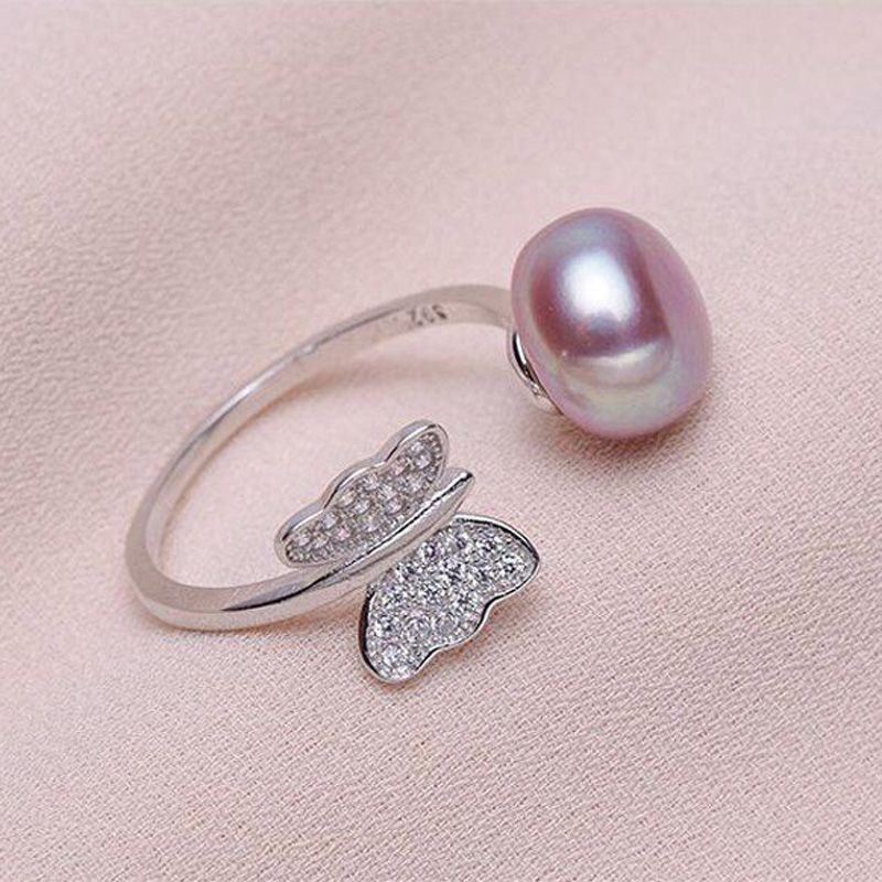 Nhẫn Ngọc Trai Thiên Nhiên Bạc Cao Cấp - Cánh Bướm - Trang Sức Cô Tấm - BUTTERFLY PEARL (8-9ly) - CTJ0513