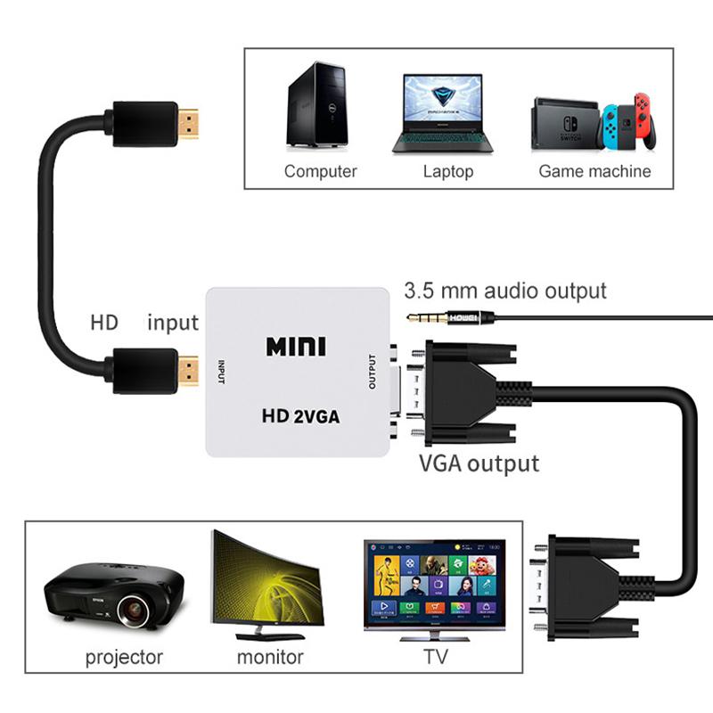 HDMI tương thích với bộ chuyển đổi bộ chuyển đổi VGA cho máy tính xách tay Xbox360 DVD PS3 PC HD 1080p Video Audio Box Converter cho máy chiếu hộp TV