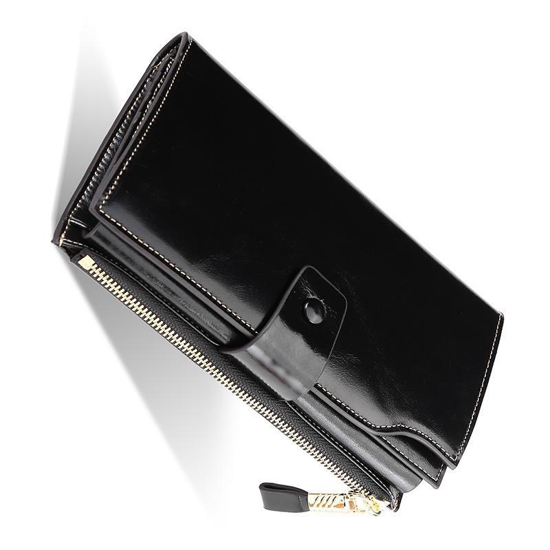 Phong cách mới nhất bán chạy ví mới da sáp dầu Clutch túi đựng tiền xu nữ đựng thẻ hóa đơn lớn kẹp ví dài