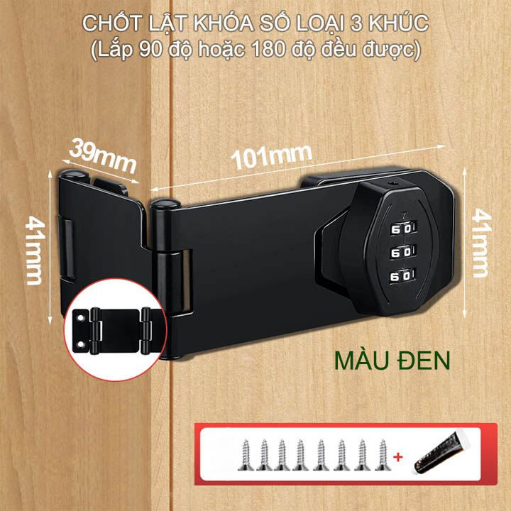 Chốt lật có khóa số, loại 3 khúc góc 90-180 độ đều được, dùng cho cửa, hòm, tủ, ngăn kéo bàn, bằng thép mạ chống gỉ