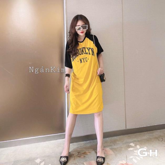Đầm suông phối tay in chữ NYC chất cotton cá tính