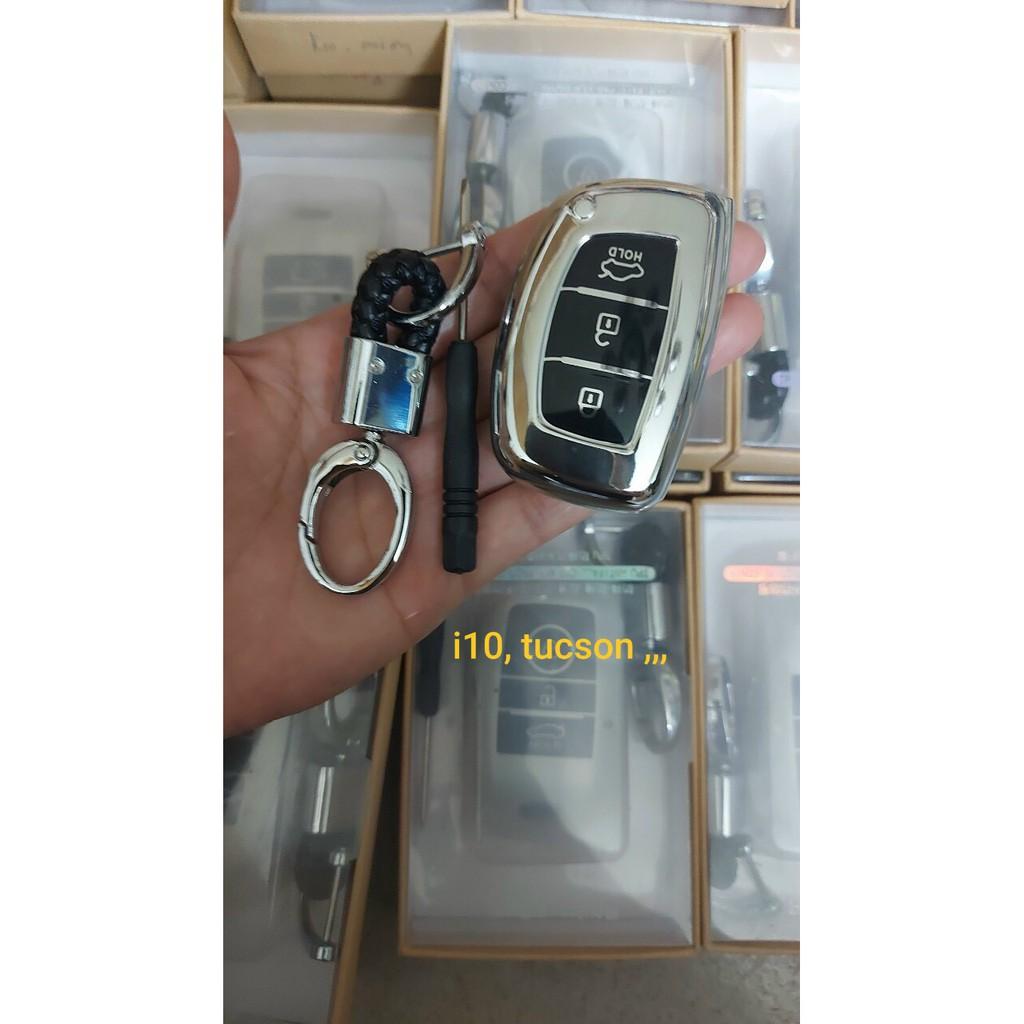 Ốp Chìa Khóa Silicon Tráng Gương Cho Xe Grand I10, Elantra, Tucson - kèm móc treo