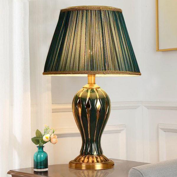 Đèn ngủ để bàn CAO CẤP SOSIA màu xanh ngọc thân gốm cao cấp