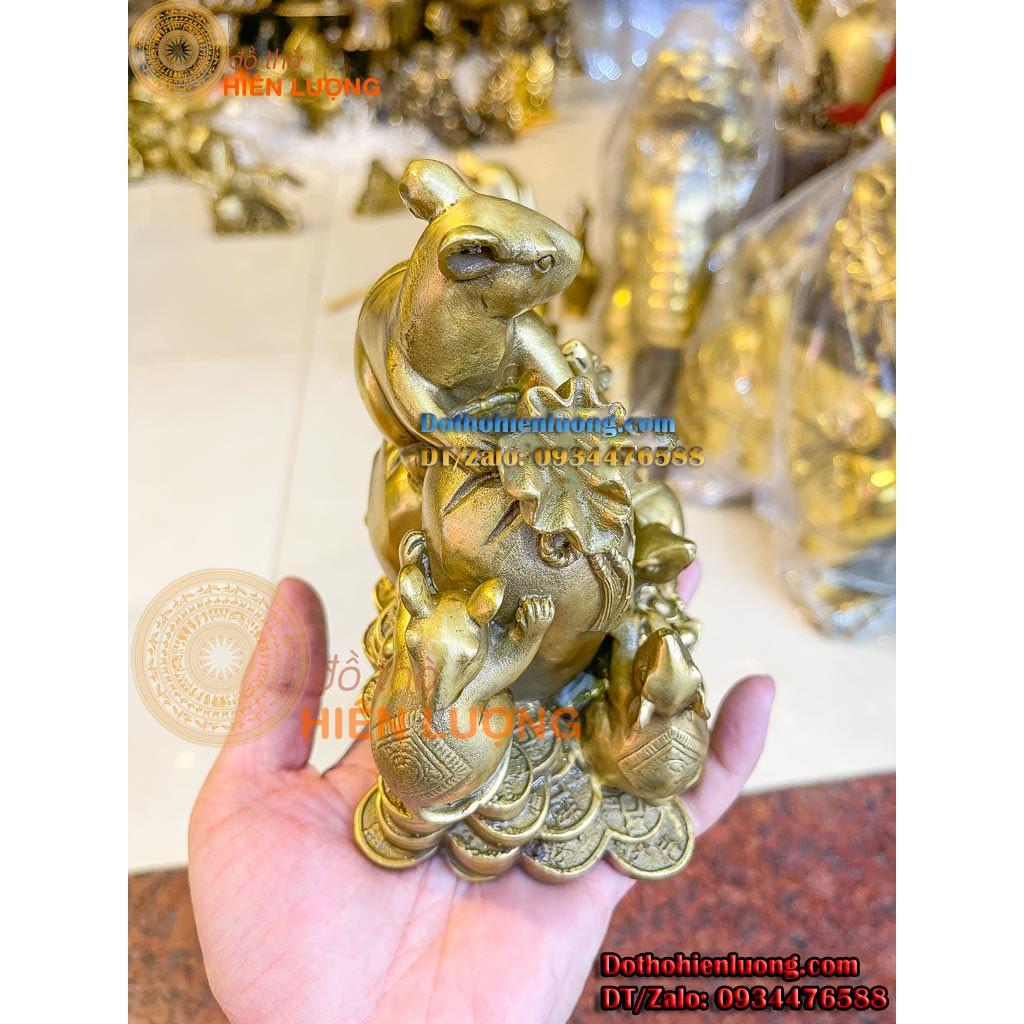 Tượng Gia Đình Chuột Ôm Bao Tiền Bằng Đồng Cao 15cm - Tượng Chuột Ngũ Phúc