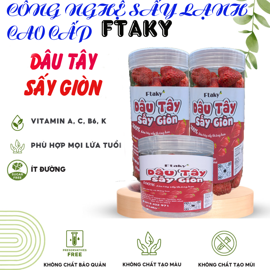 Dâu giòn không sợ béo sấy giòn thăng hoa nguyên quả, chua ngọt tự nhiên làm kẹo nougat hộp 500ml