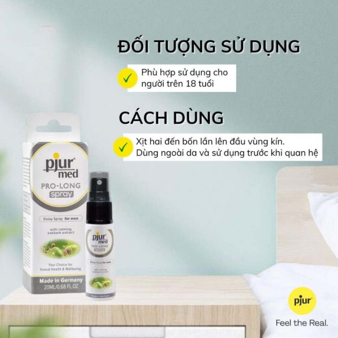 Xịt chống xuất tinh sớm, kéo dài quan hệ cho nam giới Pjur Med Pro-Long Chai 20ml, xịt kéo dài thời gian quan hệ lành tính an toàn chiết xuất provitamin B5 từ vỏ cây sồi dưỡng da