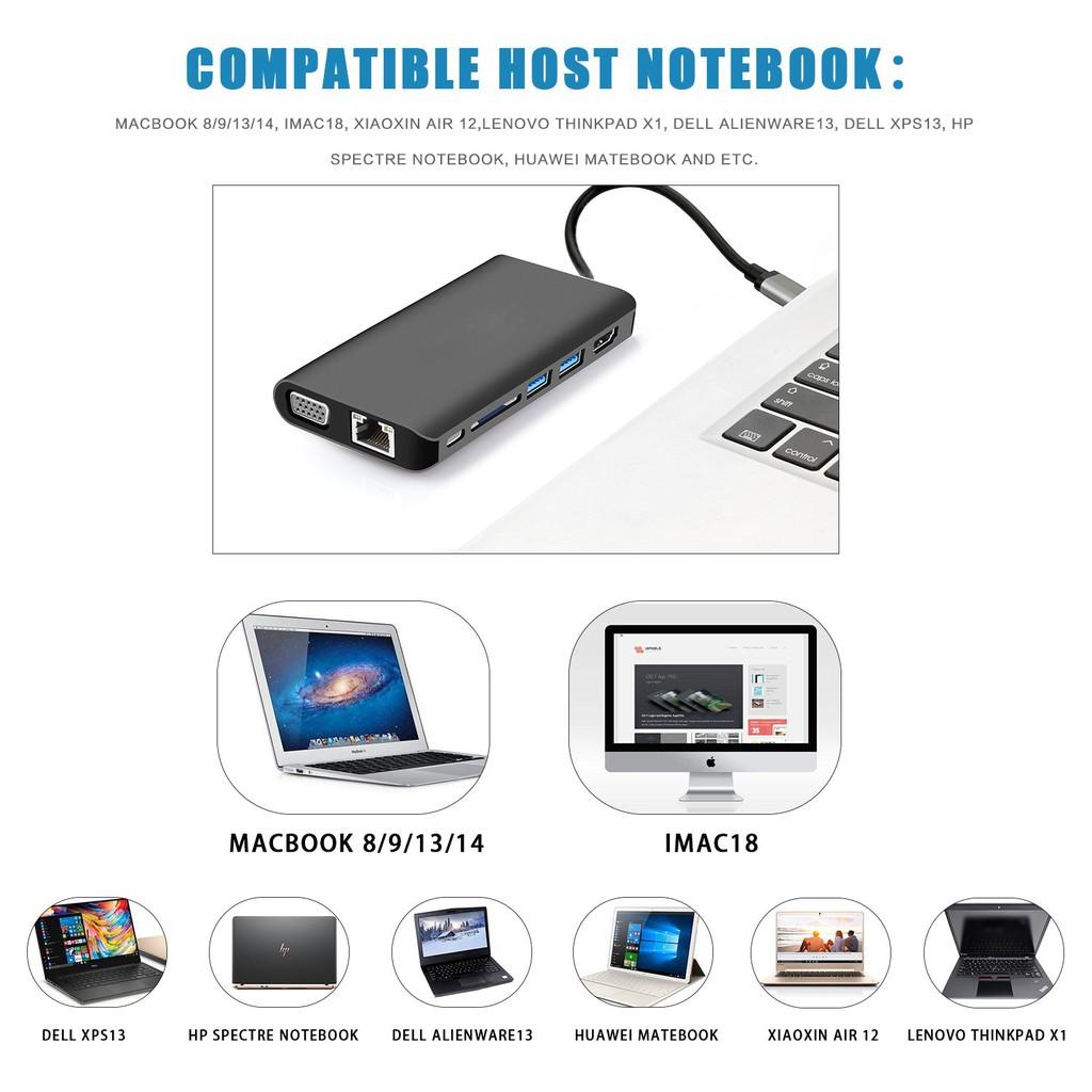 Bộ chuyển Usb Type-c 8 cổng A164 HDMI/ VGA/ RJ45/ Audio/ USB 3.0/ SD/ PD