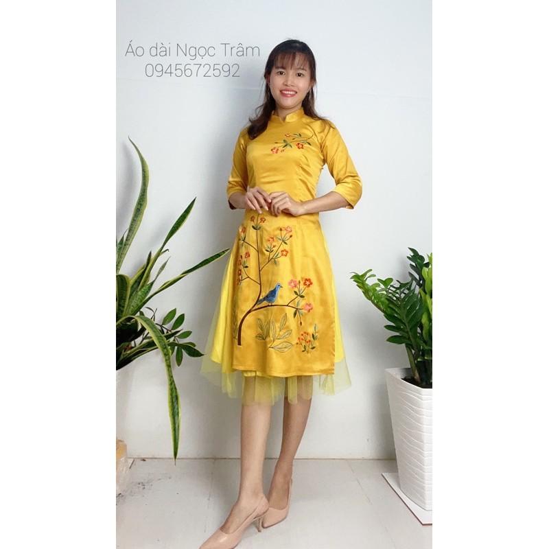 ÁO DÀI CÁCH TÂN HỌA TIẾT THÊU KÈM VÁY