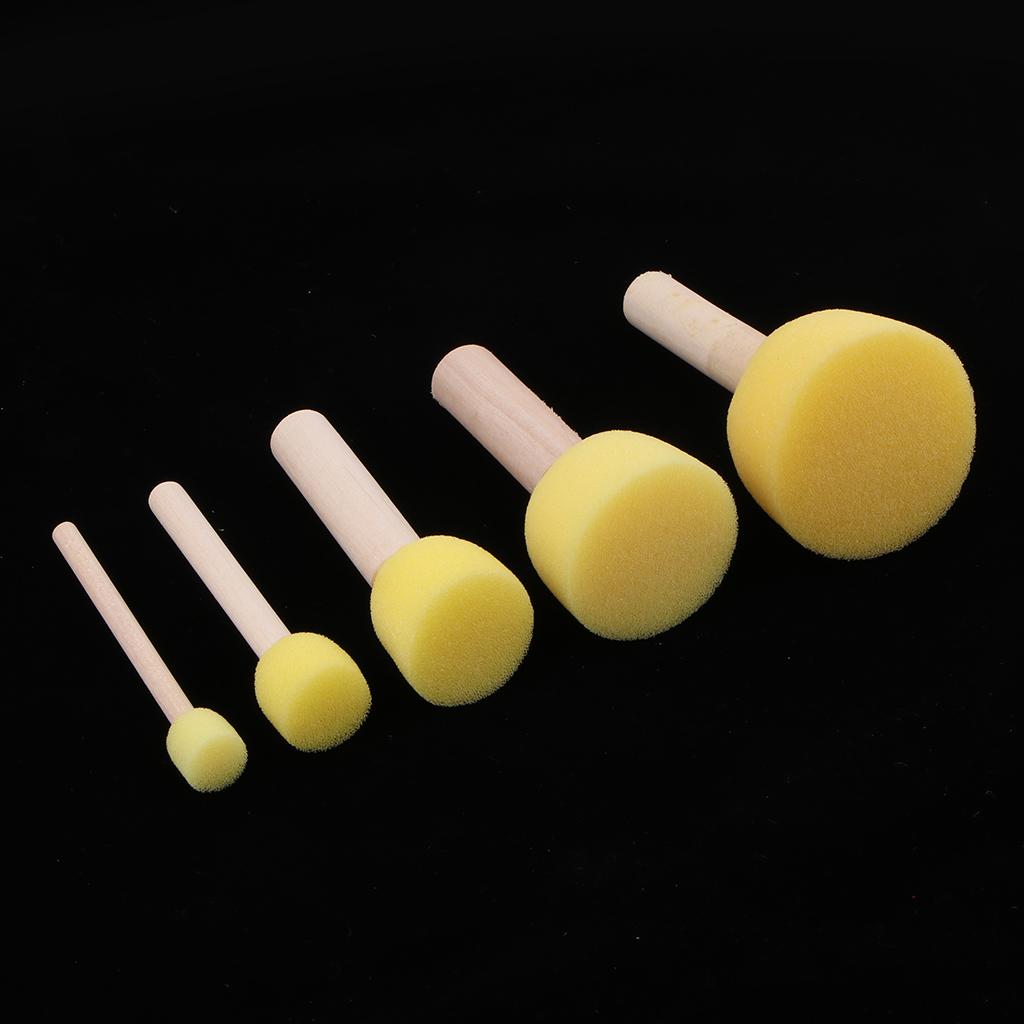 2x5 Pieces Child Kids Painting Sponge Foam Brushes Wooden Handle Drawing Stamp