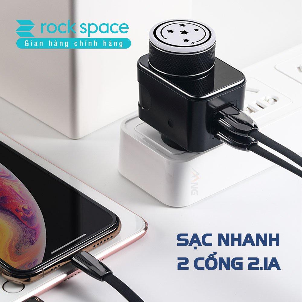 Củ sạc Rockspace T21 2 cổng 2,1A sạc nhanh tích hợp đèn ngủ tùy chỉnh độ sáng - Hàng chính hãng