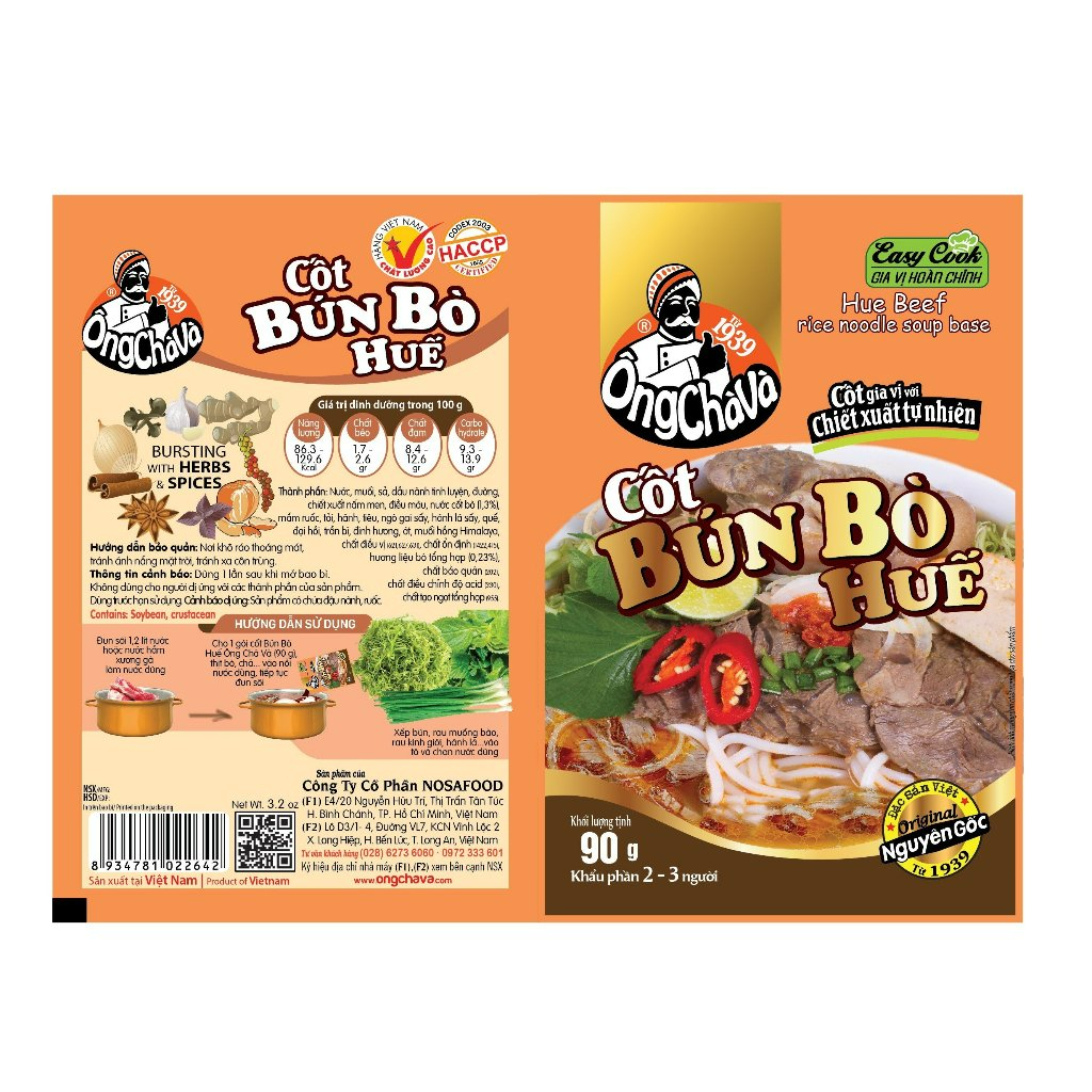 Lốc 15 Gói Cốt Bún Bò Huế Ông Chà Và 90gr (Hue Beef Rice Noodle Soup Base)