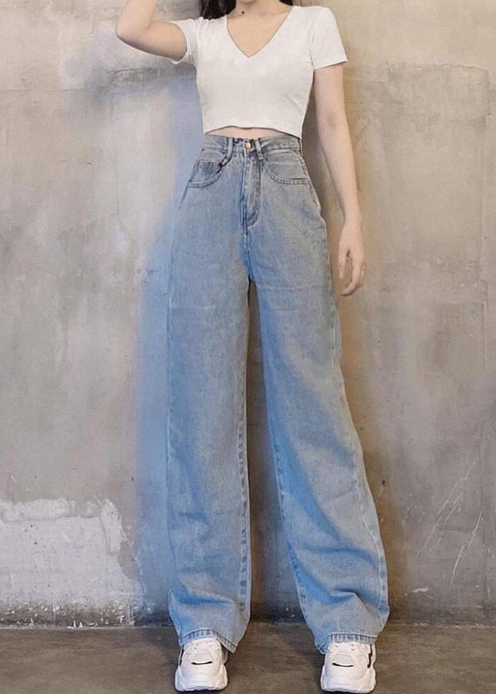 quần jean nữ ống rộng lưng cao