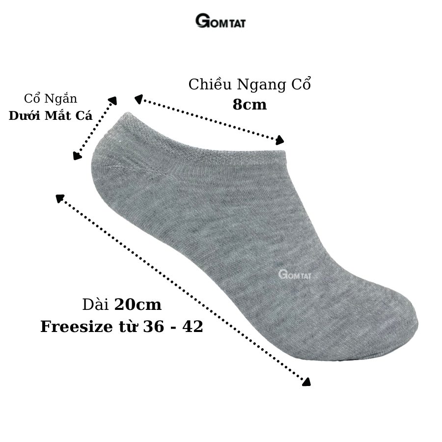 Tất Trơn Cổ Ngắn Nam Nữ GOMTAT, Vớ Cổ Ngắn Unisex Trơn Màu Vải Cotton Chuẩn Xuất Nhật - TRONNGAN-VNXK