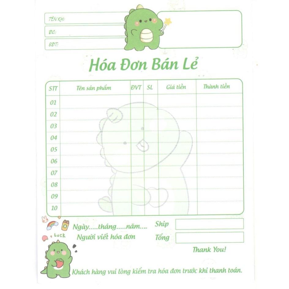 Hoá Đơn Bán Lẻ Siêu Xinh size 11.7x16.5cm-100 tờ/1 cuốn, Giấy dày Fo70