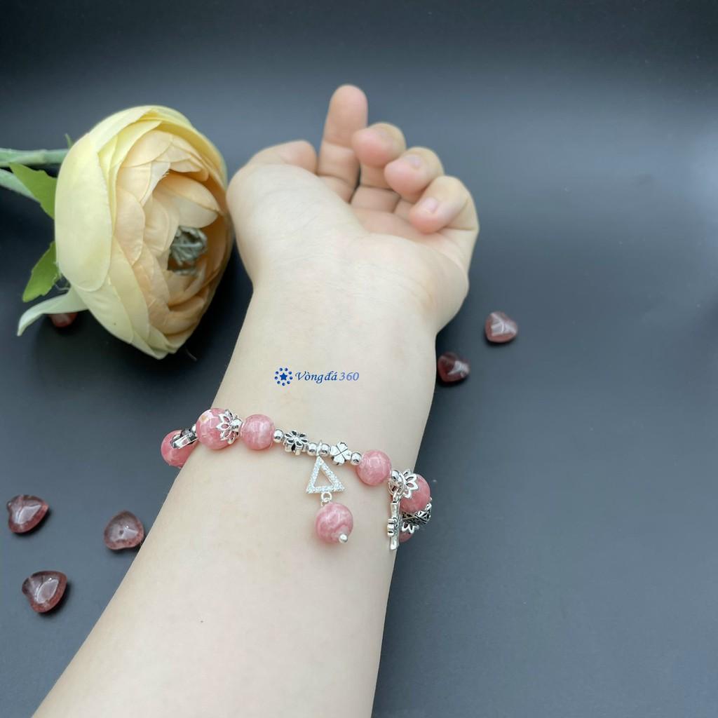 Vòng tay Phong Thuỷ Đá Đào Hoa 8mm mix Lu Thống, charm bạc - mẫu 03