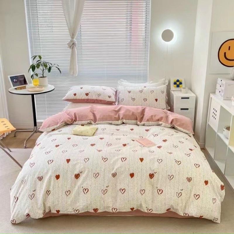 Bộ Chăn Ga Gối Cotton Living 100%cotton Hàng Nhập Khẩu Cao Cấp 4 Món Trái Tim