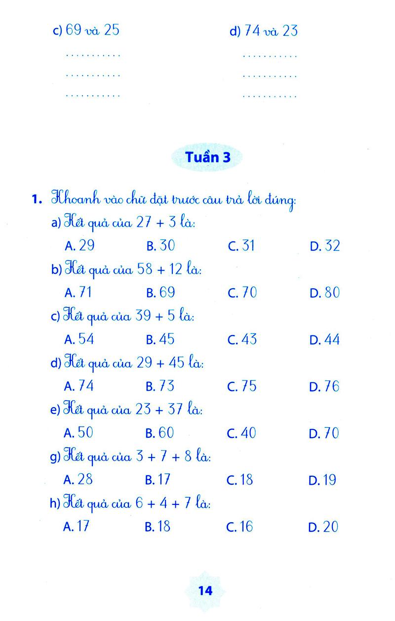 Vở Bài Tập Môn Toán Học Kì 1 (Lớp 2)