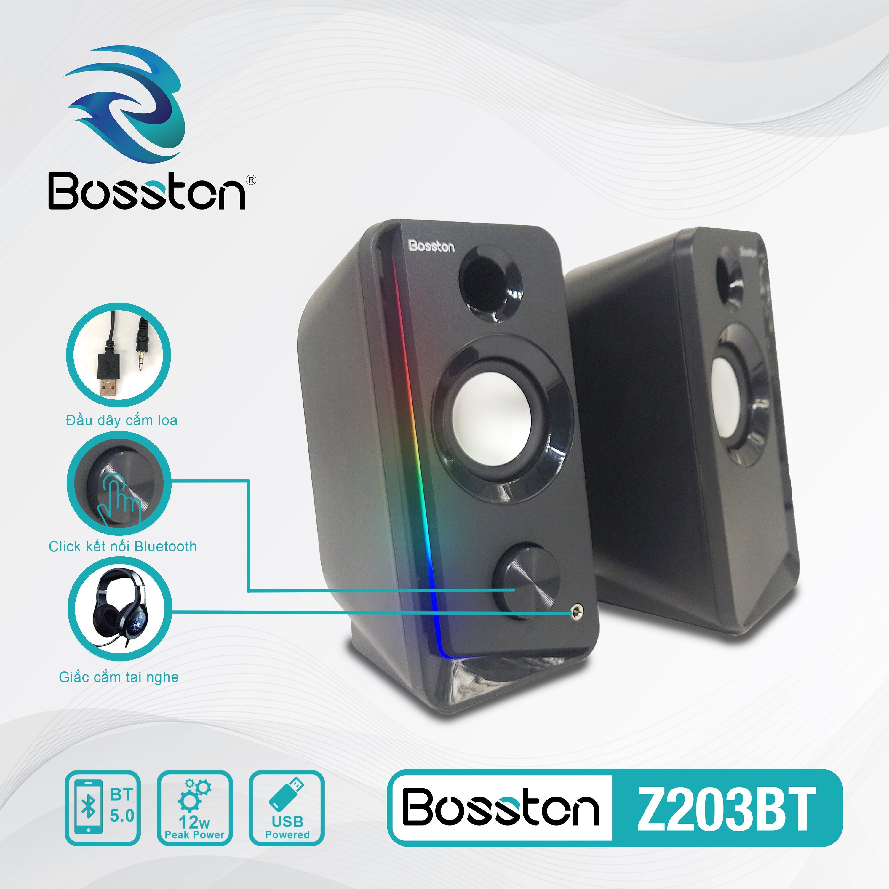 Loa 2.0 Bosston Z203BT LED (Bluetooth) - JL - HÀNG CHÍNH HÃNG