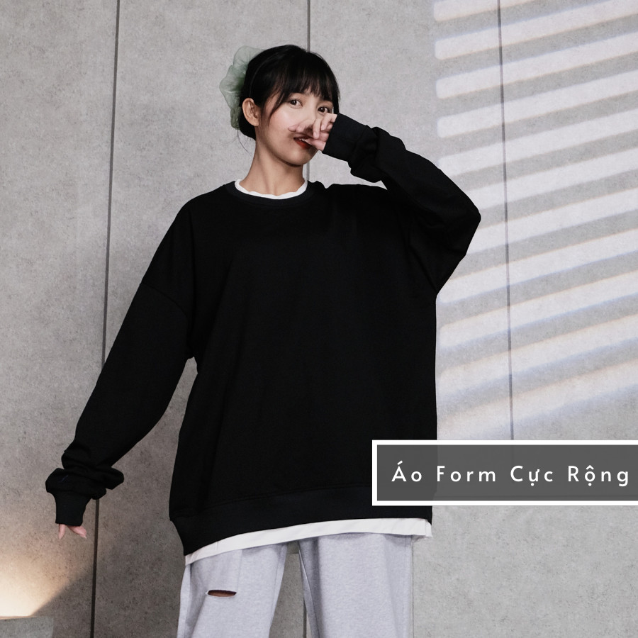 Áo Sweater Nam Nữ Form Rộng Phối Layer 2 Lớp Có Màu Basic Xám, Đen Chất Da Cá Hàn Cao Cấp GUF