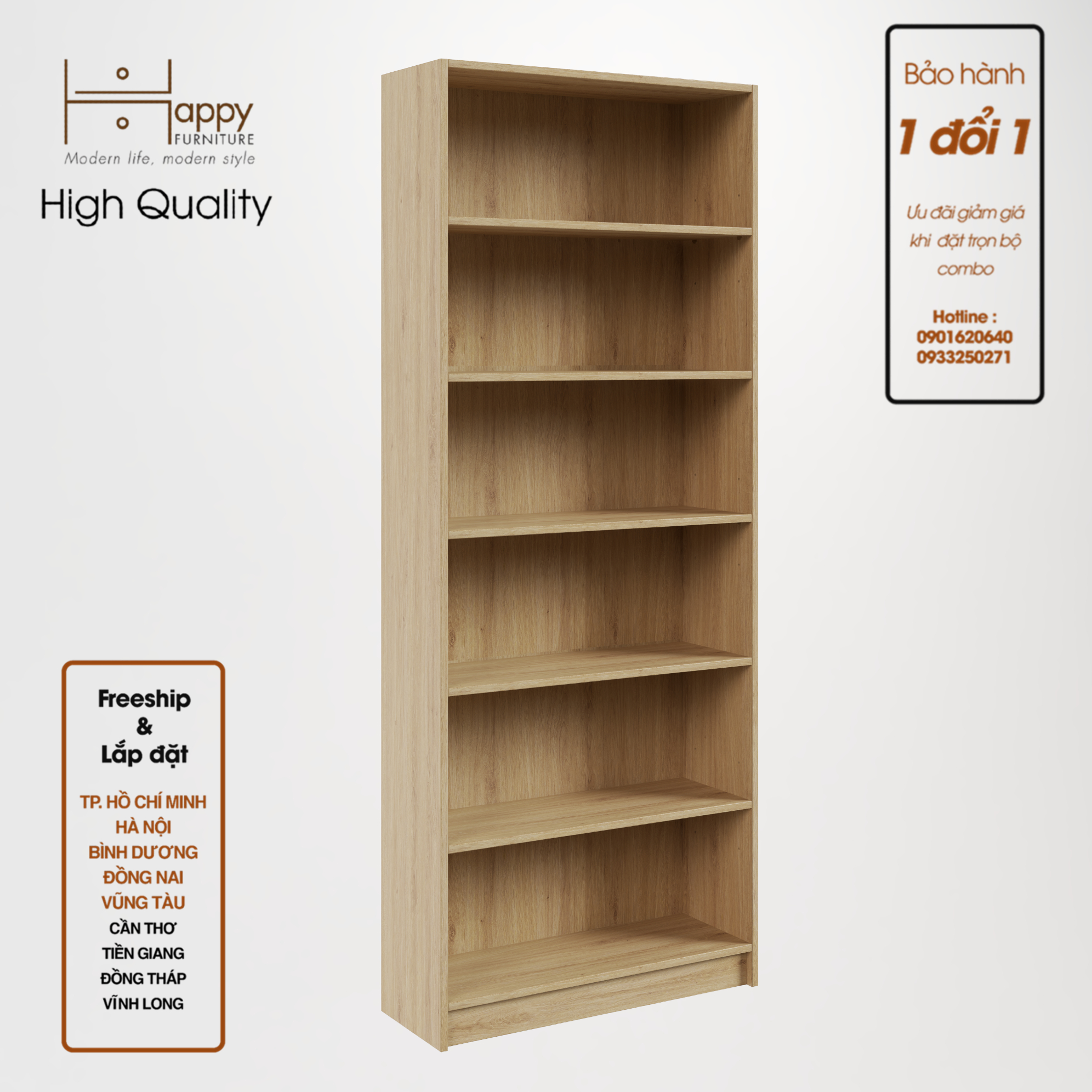 CATY, kệ sách 6 tầng,  80cm x 28cm x 202cm , KSA_006