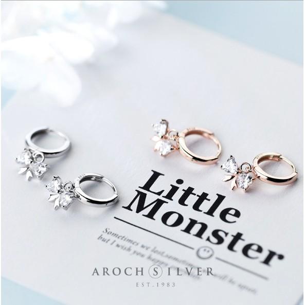 Khuyên tai bạc Ý s925 nơ đá treo E6388 - AROCH Jewelry