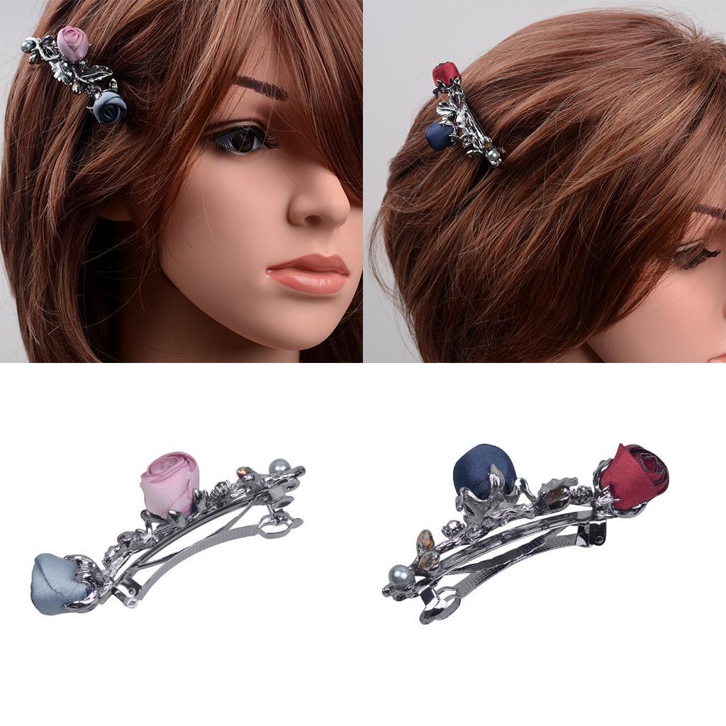 Vintage Crystal Rose Flower Spring Barrette Hair Clip Clamp for Women Girls