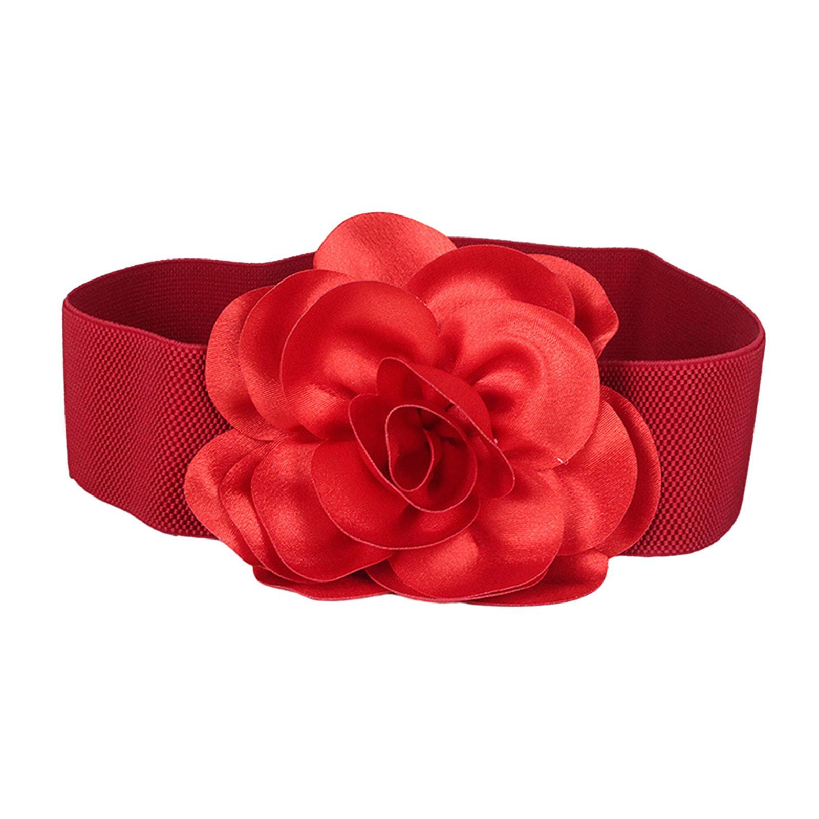 Women' Belt Stretch Chunky Waist Belt Dress Belts Big Flower Cinch Belts Elastic Belts for Women