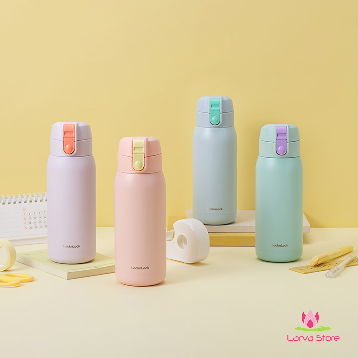 Bình giữ nhiệt LocknLock School Fit Cotton Candy 370ml LHC3233, Hàng chính hãng, chất liệu inox 304, có dây đeo - JoyMall