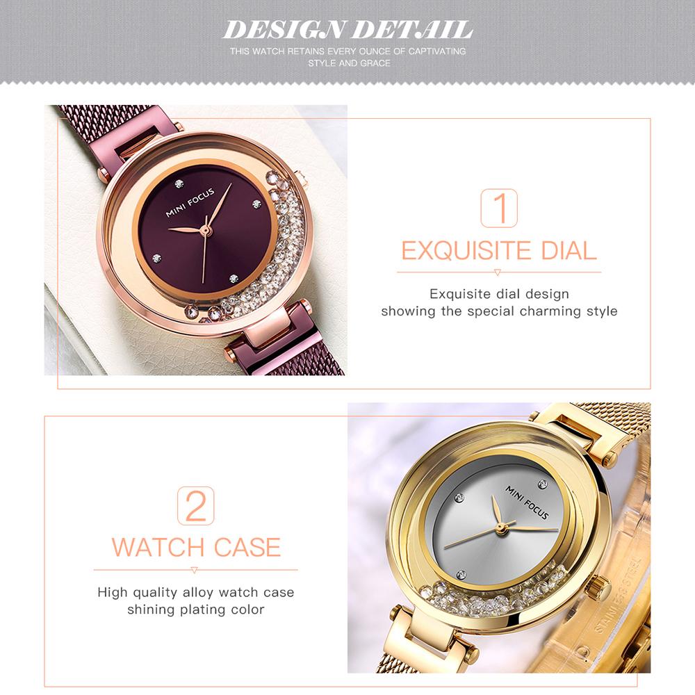 Đồng hồ đeo tay nữ thạch anh Trang trí Kim cương không thấm nước ngoài trời MINI FOCUS MF0254L