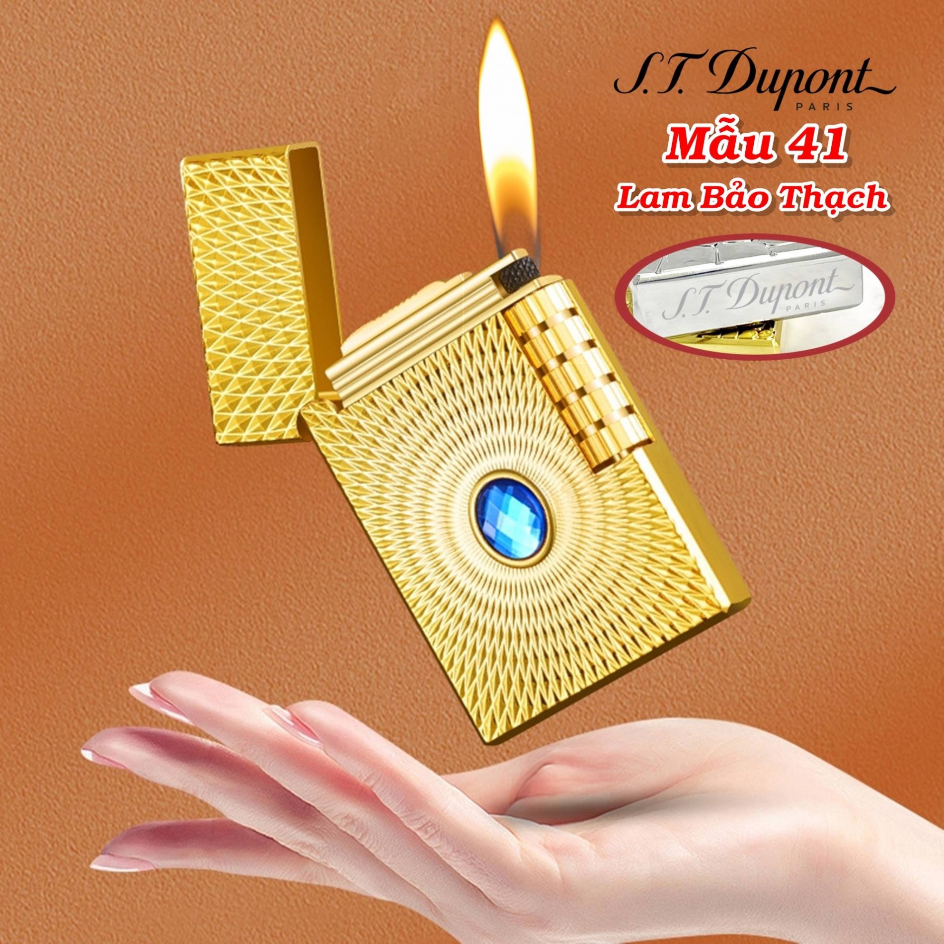 Bật lửa hột quẹt Dupont lốc xoáy cẩn ngọc Lam Bảo Thach M41 - xài gas
