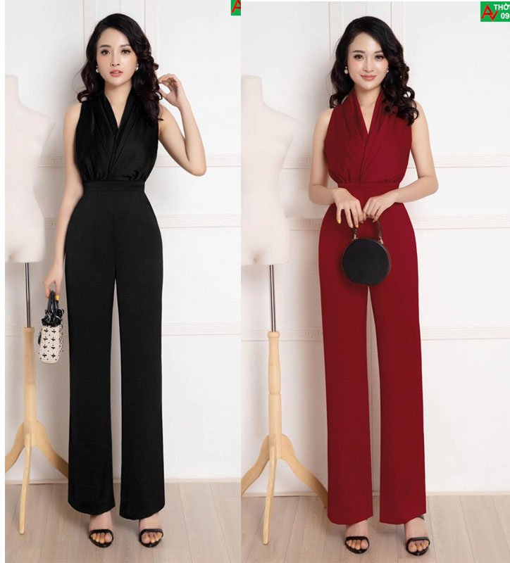 Jumpsuit cổ V Hè sang trọng - nhiều size, form dáng chuẩn thích hợp mặc đi tiệc, dạo phố