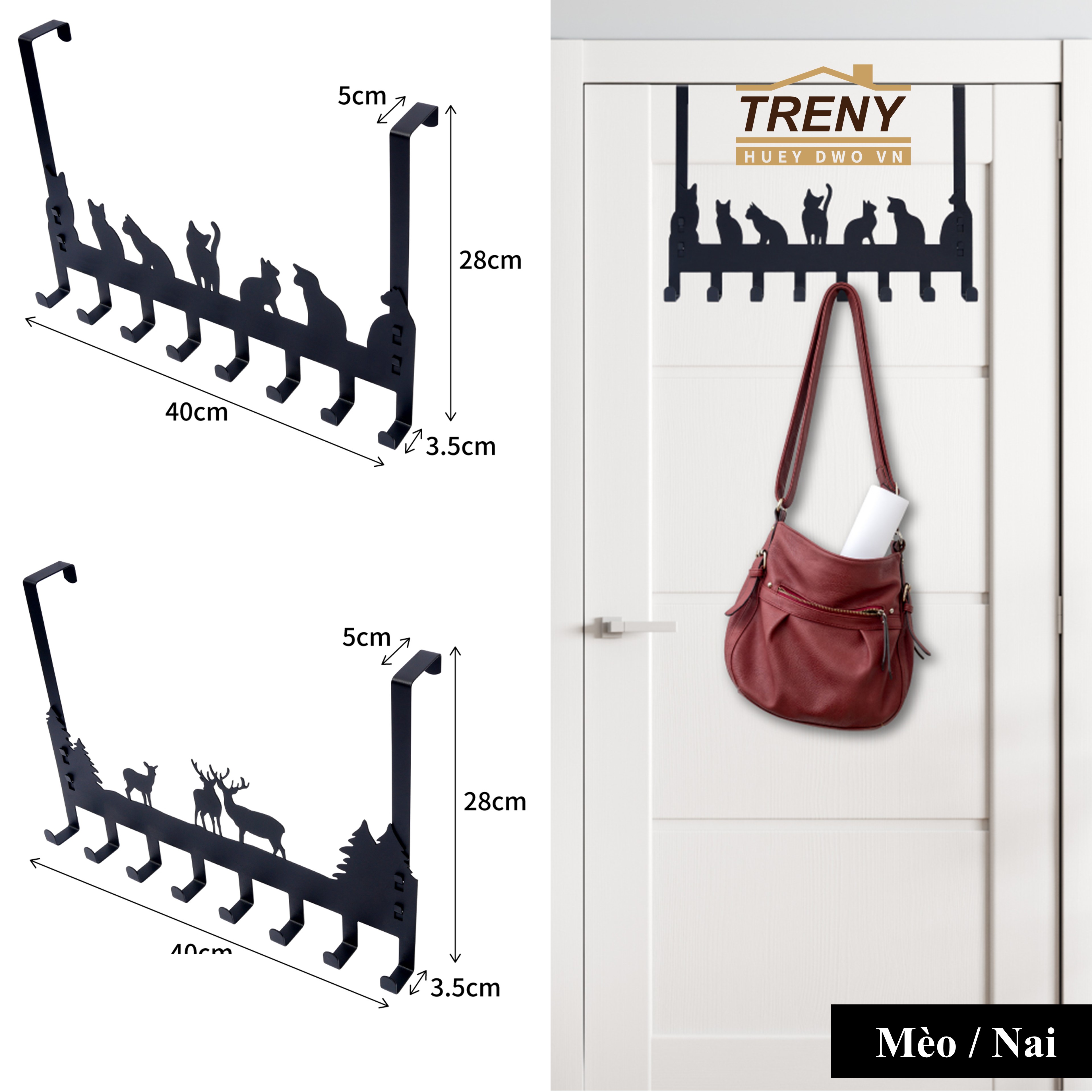 Móc treo quần áo gắn sau cửa, móc treo cửa hoạ tiết dễ thương, nhiều móc, treo được nhiều đồ