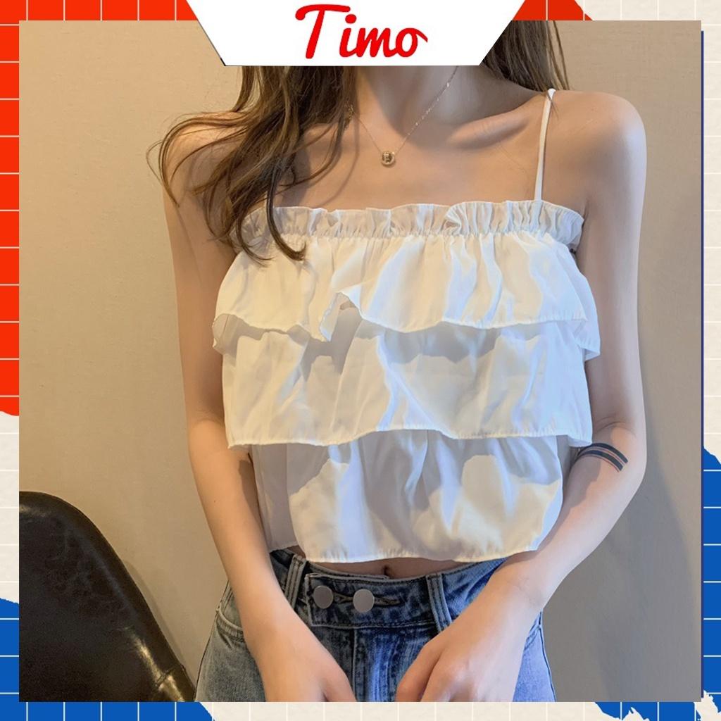 Áo hai dây, Áo croptop trễ vai bánh bèo tiểu thư nhiều tầng xinh xắn đi dã ngoại đi chơi đi du lịch thoáng mát AO003