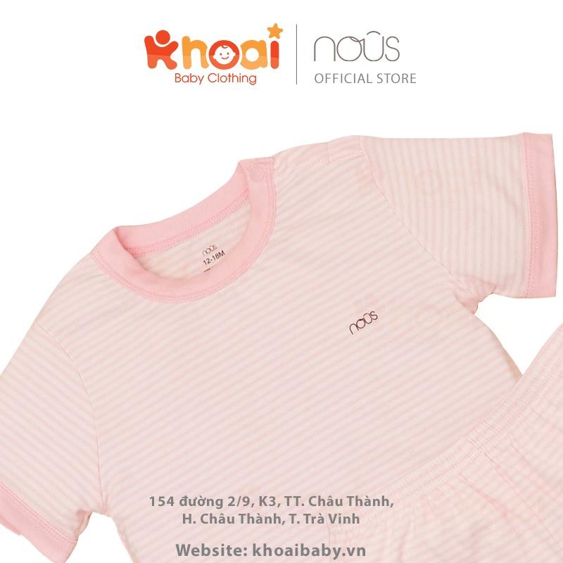 Bộ cài vai cộc petit Nous kẻ hai hồng - Chất liệu Nu Petit 95% cotton thiên nhiên