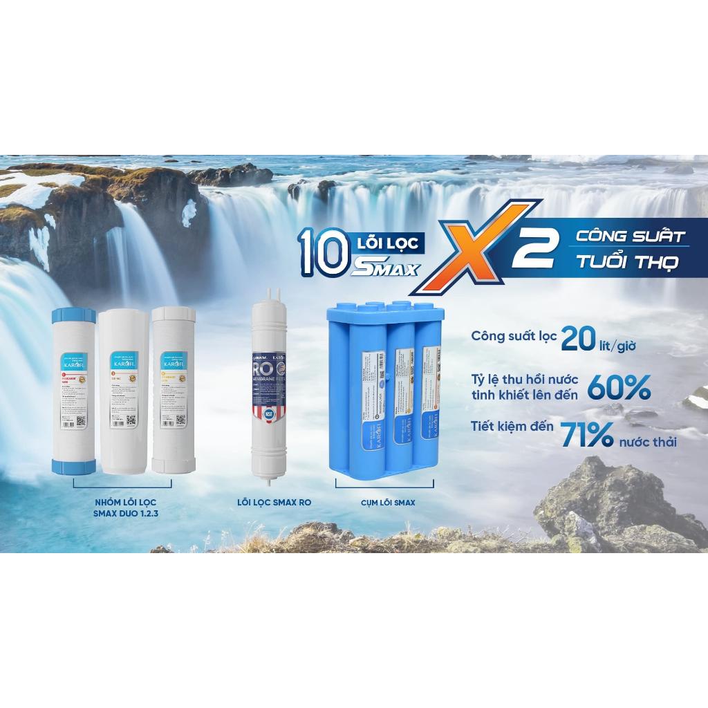Máy lọc nước để gầm Karofi KAQ U16 - Lọc thô Smax Duo, RO Mỹ - Giao lắp miễn phí toàn quốc - Hàng Chính Hãng