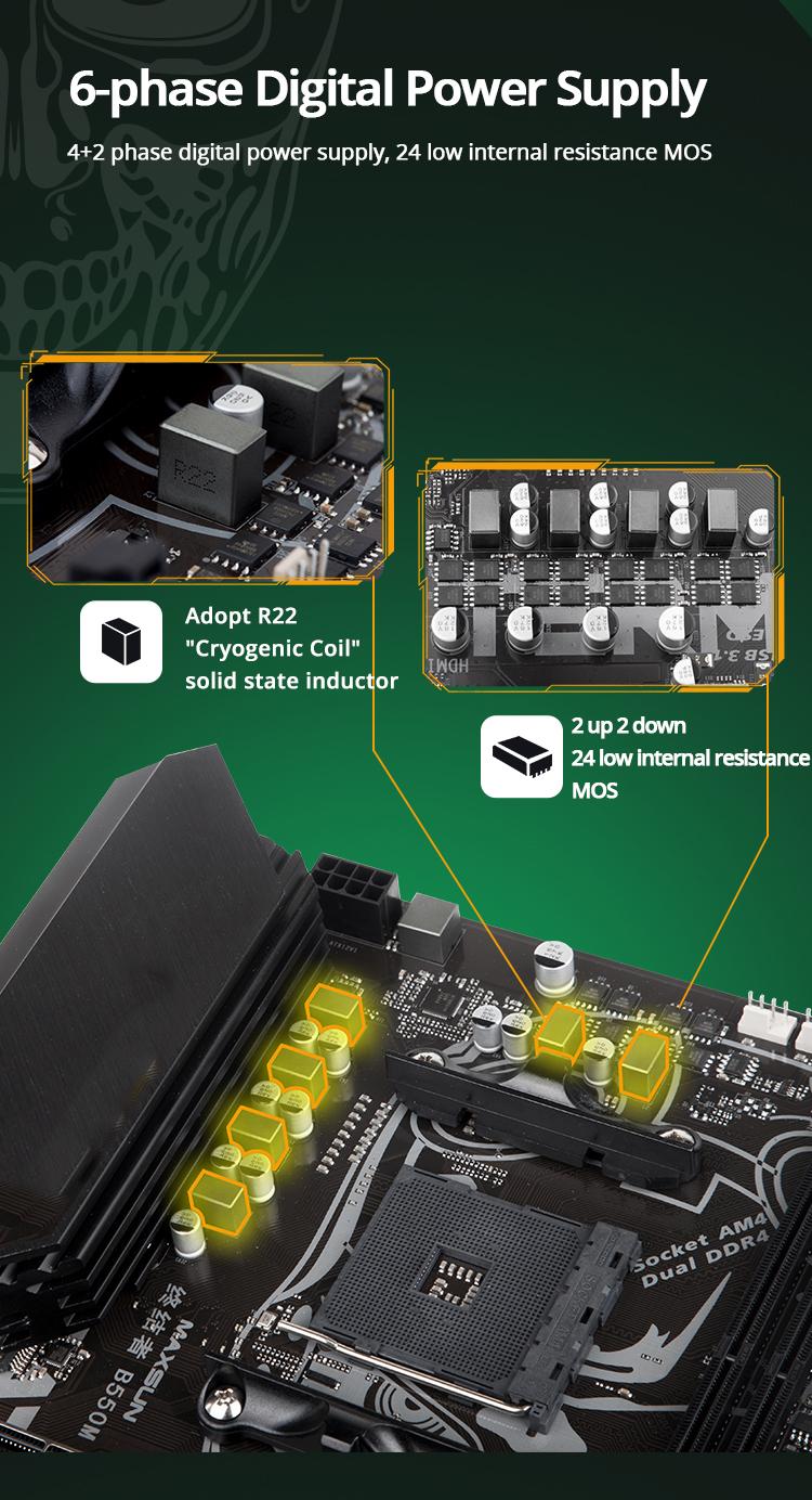 Maxsun Terminator B550M Bo mạch chủ chơi game AMD hỗ trợ Ryzen 3000-5000 CPU (ổ cắm AM4 và R5 5600G 5600X 5700G 5700X CPU)