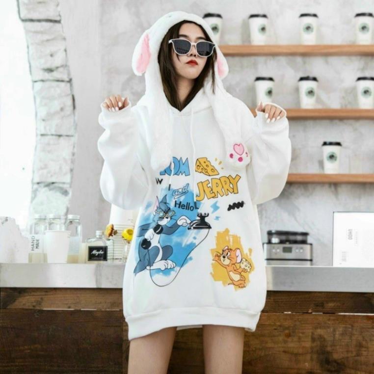 Áo Khoác Hoodie Nỉ Bông Tom & Jerry  Form rộng Unisex Nam Nữ Couple thời trang kim gia