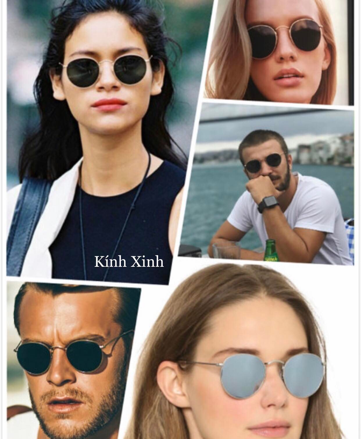 Kính râm Round Metal Unisex Mắt Tròn Thủy Tinh Gọng Kim Loại Thời Trang Retro