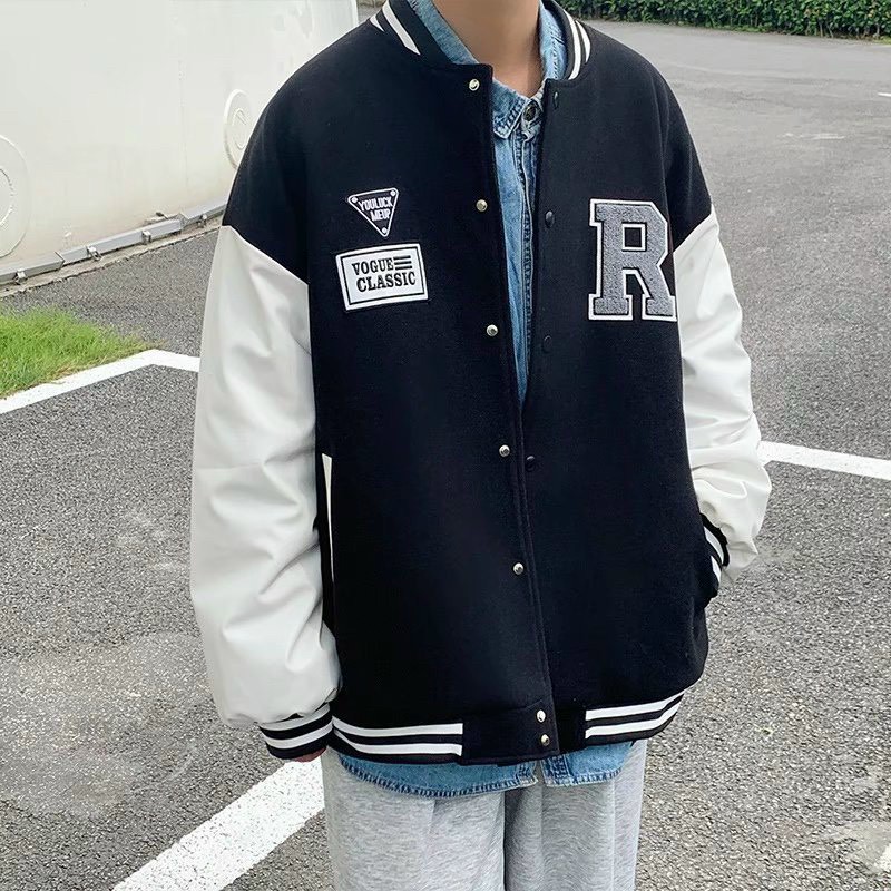 [ ẢNH THẬT ] Áo Khoác Bomber Jacket Da Lộn Thêu Chữ R Sắc Nét - Unisex - Cặp Nam Nữ